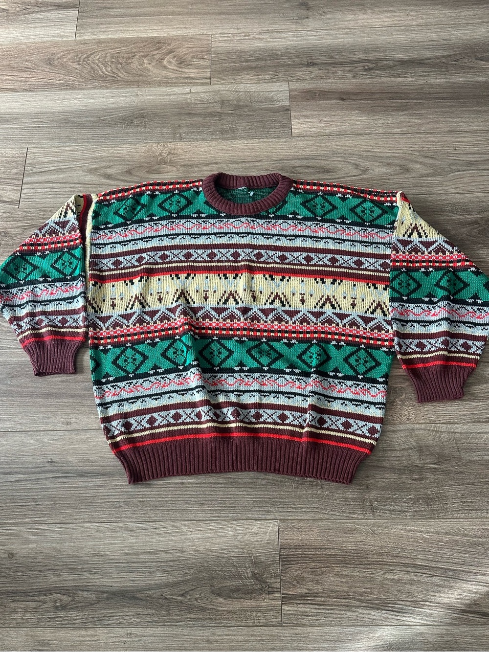 Urban Outfitters Vintage-Inspired Multicolor Geometric Crewneck Sweater